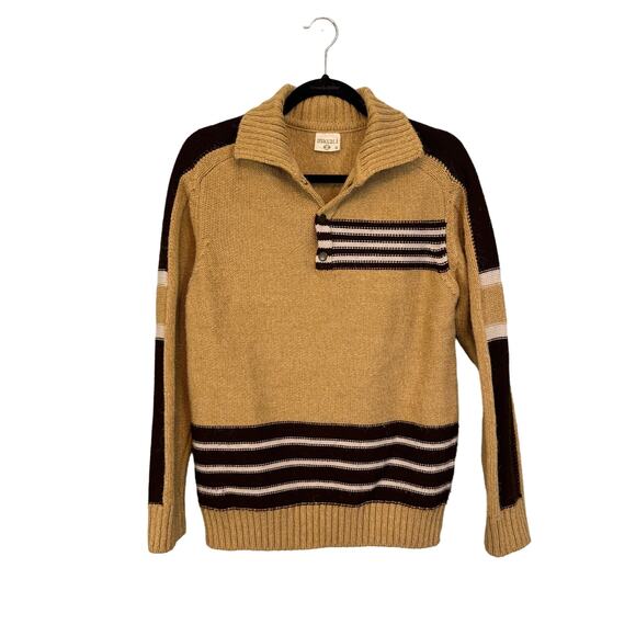Maccali Polo Sweater Mens M Casual Knit Striped Golf Preppy Pullover Tan Brown